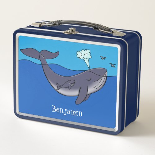 Cute whale and calf whimsical cartoon metal lunch box