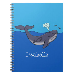Cute whale and calf whimsical cartoon notebook