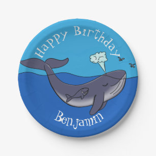 Cute whale and calf whimsical cartoon paper plates