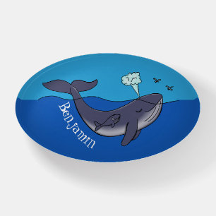 Cute whale and calf whimsical cartoon paperweight