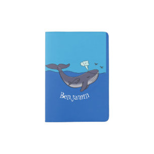 Cute whale and calf whimsical cartoon passport holder
