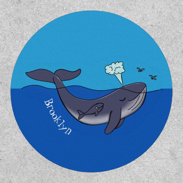 Cute whale and calf whimsical cartoon patch (Front)