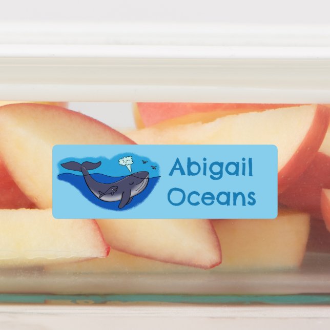 Cute whale and calf whimsical cartoon personalized labels (Affixed)