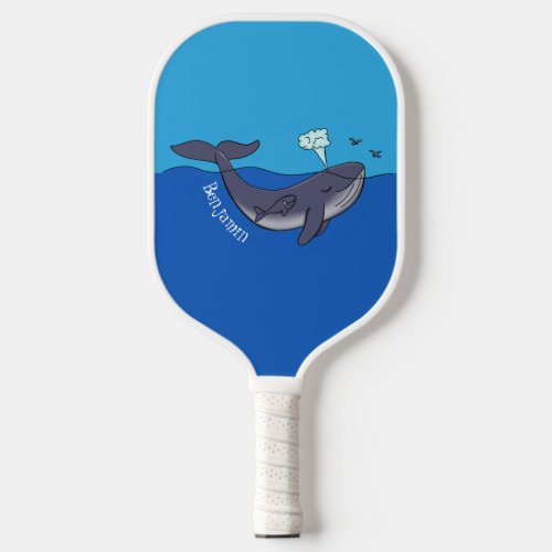 Cute whale and calf whimsical cartoon pickleball paddle