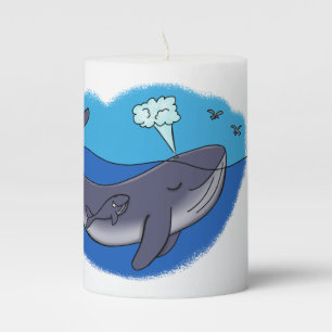 Cute whale and calf whimsical cartoon pillar candle