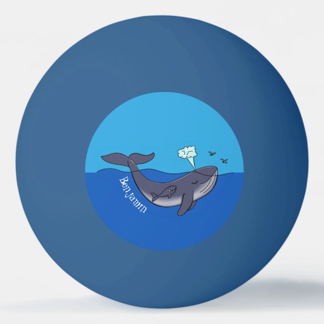 Cute whale and calf whimsical cartoon ping pong ball (Front)
