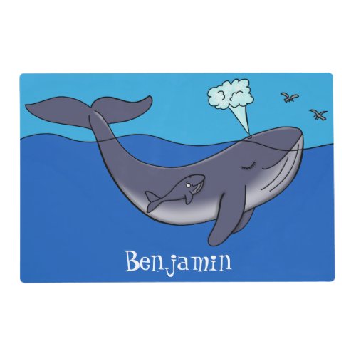 Cute whale and calf whimsical cartoon placemat