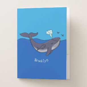 Cute whale and calf whimsical cartoon pocket folder