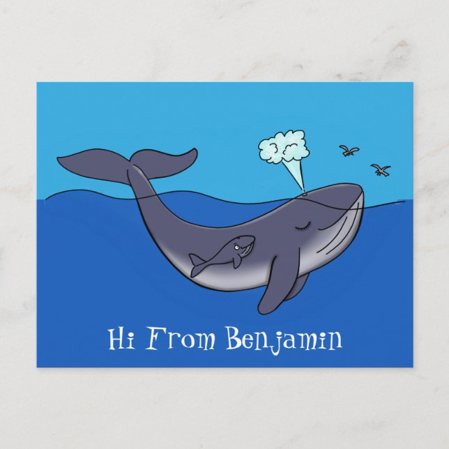 Cute whale and calf whimsical cartoon postcard (Front)
