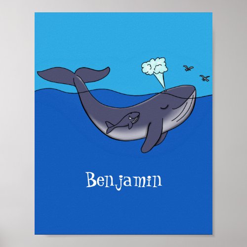 Cute whale and calf whimsical cartoon poster