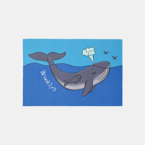 Cute whale and calf whimsical cartoon rug