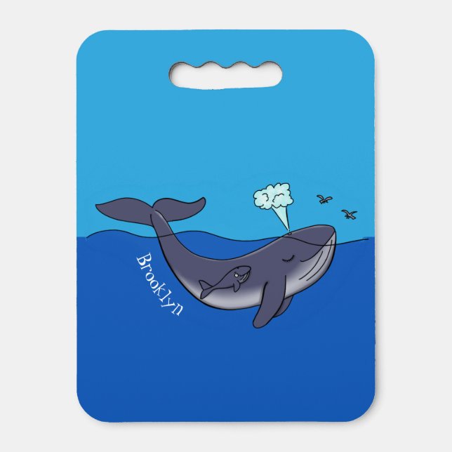 Cute whale and calf whimsical cartoon seat cushion (Front Vertical)