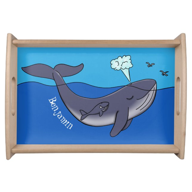 Cute whale and calf whimsical cartoon serving tray (Front)