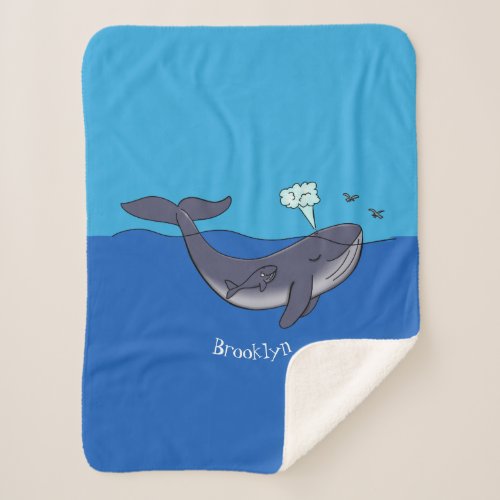 Cute whale and calf whimsical cartoon sherpa blanket