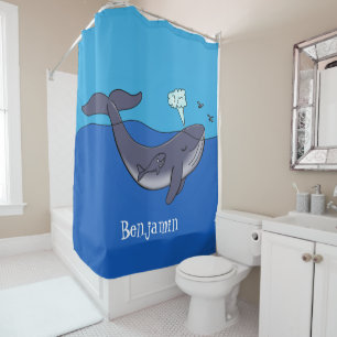 Cute whale and calf whimsical cartoon shower curtain