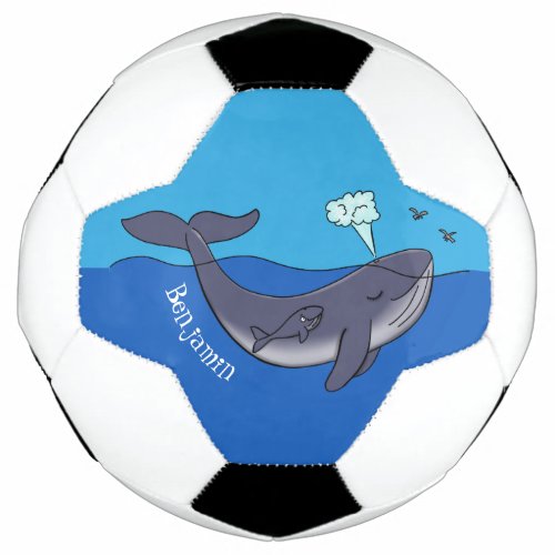 Cute whale and calf whimsical cartoon soccer ball