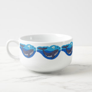 Cute whale and calf whimsical cartoon soup mug