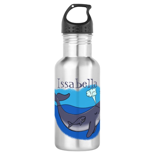 Cute whale and calf whimsical cartoon stainless steel water bottle (Front)