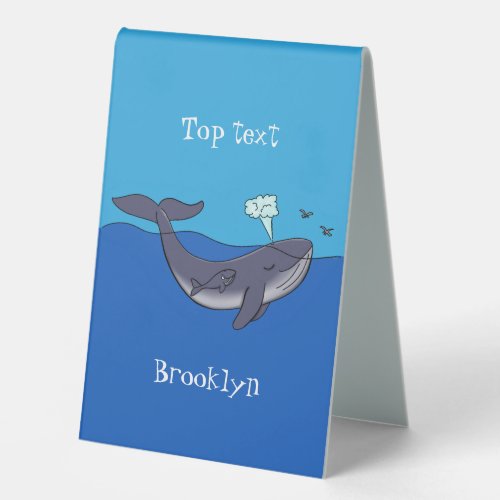 Cute whale and calf whimsical cartoon table tent sign