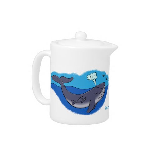 Cute whale and calf whimsical cartoon teapot