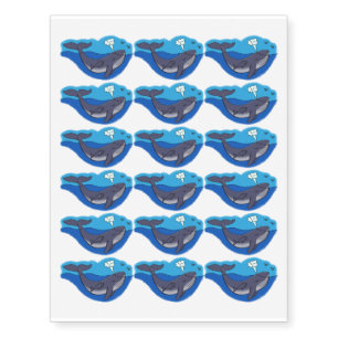 Cute whale and calf whimsical cartoon temporary tattoos