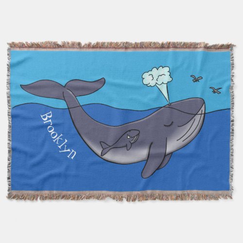 Cute whale and calf whimsical cartoon throw blanket