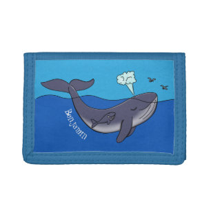 Cute whale and calf whimsical cartoon tri-fold wallet