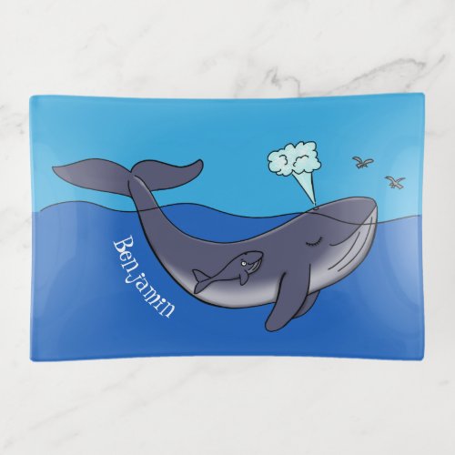 Cute whale and calf whimsical cartoon trinket tray