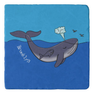 Cute whale and calf whimsical cartoon trivet