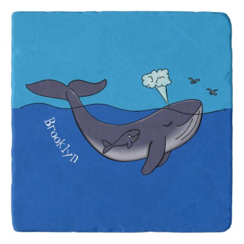 Cute whale and calf whimsical cartoon trivet