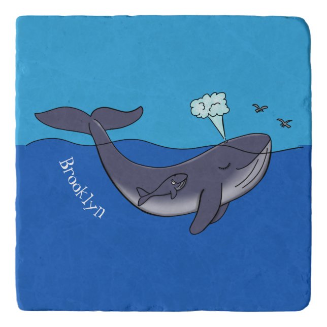 Cute whale and calf whimsical cartoon trivet (Front)