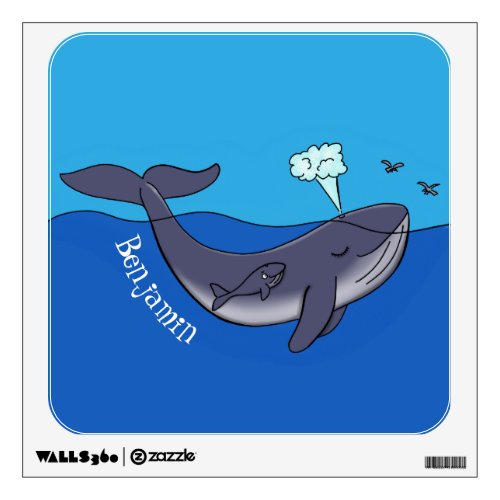 Cute whale and calf whimsical cartoon wall decal