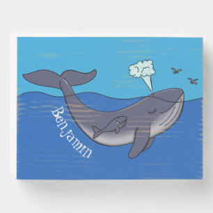 Cute whale and calf whimsical cartoon wooden box sign