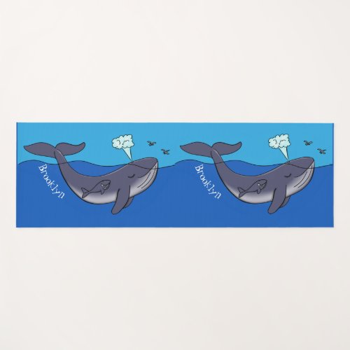 Cute whale and calf whimsical cartoon yoga mat