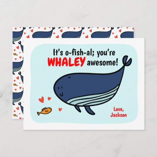 Cute Whale and Fish Class Valentine Cards for Kids