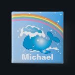 Cute Whale and Rainbow Art Personalised Kids Button<br><div class="desc">Whale spurting water in front of a rainbow. Personalised kid's button.</div>