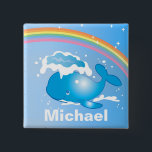 Cute Whale and Rainbow Art Personalised Kids Button<br><div class="desc">Whale spurting water in front of a rainbow. Personalised kid's button.</div>