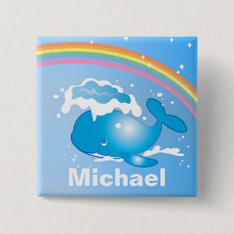 Cute Whale and Rainbow Art Personalised Kids Button