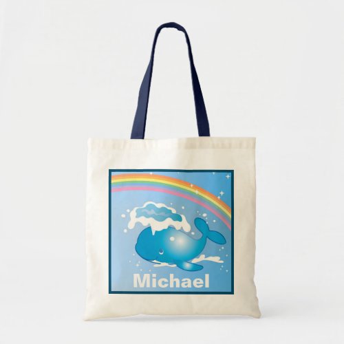 Cute Whale and Rainbow Art Personalized Kids Tote Bag