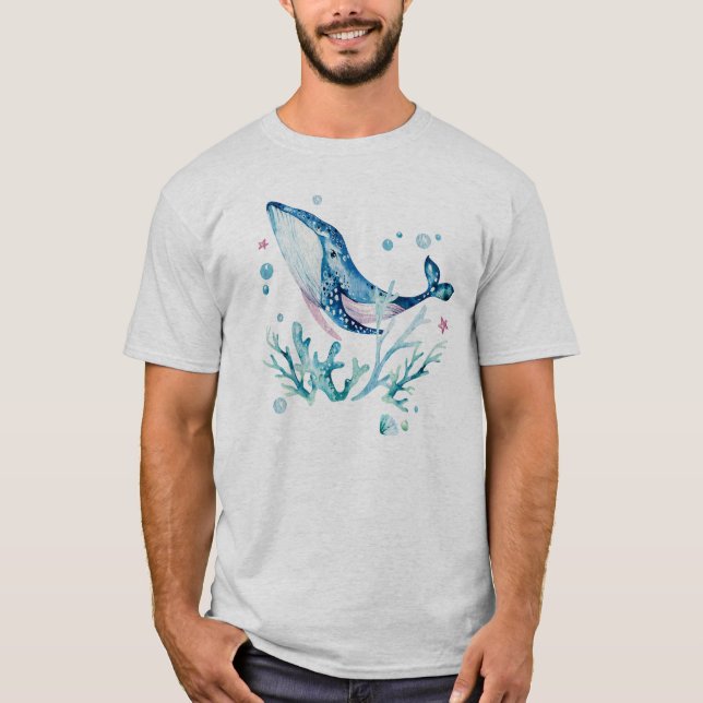 Cute whale and sea corals T-Shirt (Front)