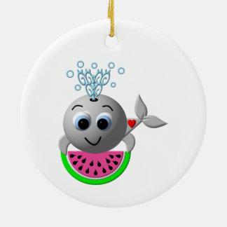 Cute Whale and Watermelon Ceramic Ornament