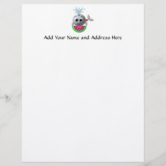 Cute Whale and Watermelon Letterhead (Front)