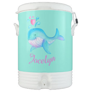 Cute whale art aqua name id girls cooler bottle
