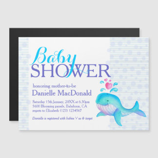 Cute Whale art baby shower aqua purple Magnetic Invitation