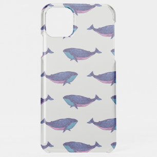 Cute Whale Art Drawing in Ocean Blue and White iPhone 11 Pro Max Case