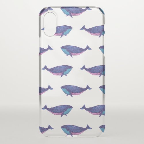 Cute Whale Art Drawing in Ocean Blue and White iPhone XS Case