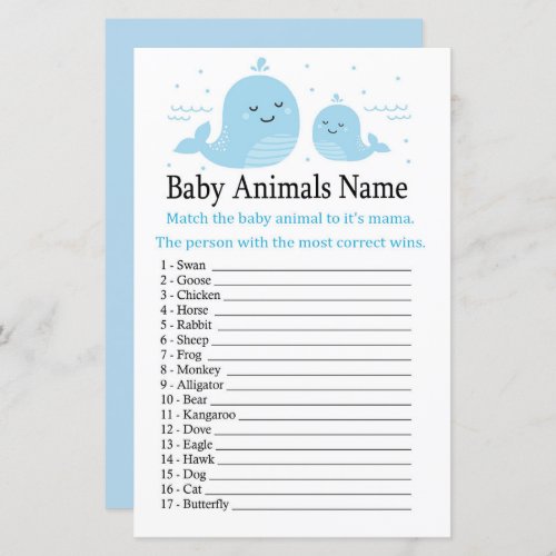 Cute Whale Baby Animals Name Game