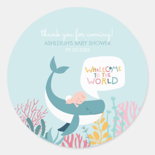 Cute Whale Baby Shower Classic Round Sticker