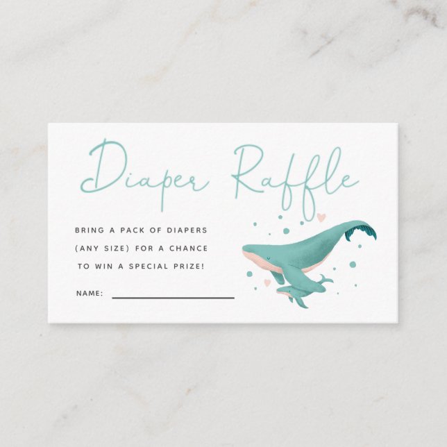 Cute Whale Baby Shower Diaper Raffle Ticket Enclosure Card (Front)
