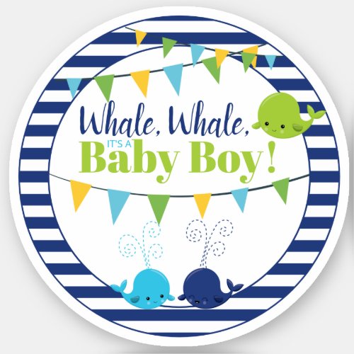 Cute Whale Baby Shower for Baby Boy Navy Blue Sticker